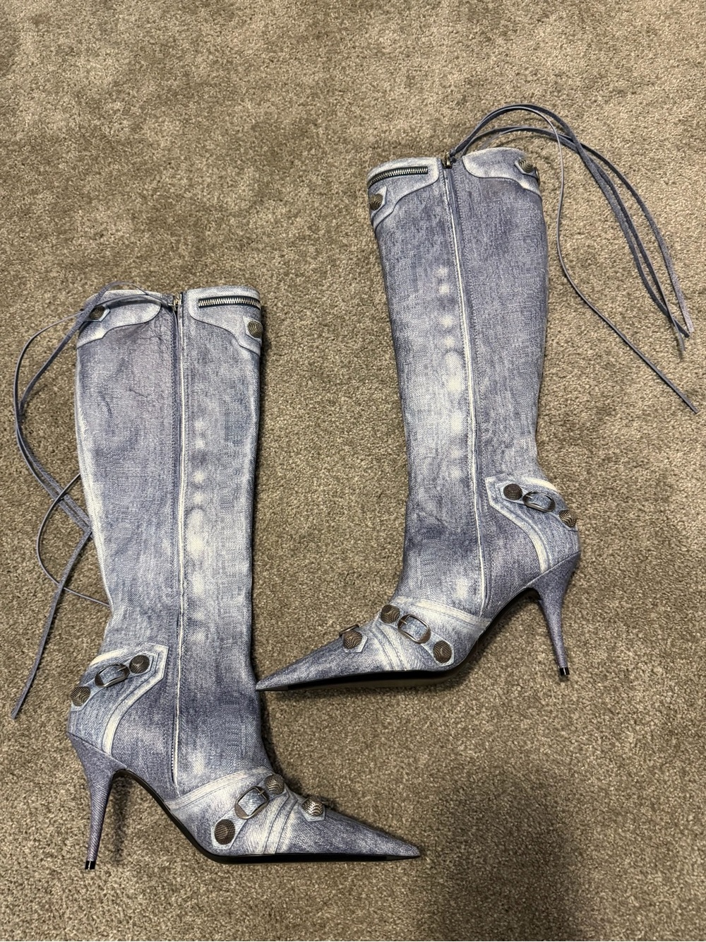 BALENCIAGA Cagole blue denim Printed Nappa  771231 tall boot boots - Picture 2 of 15
